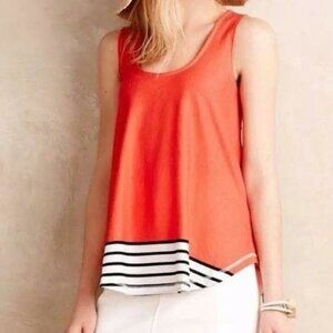 Anthropologie Deletta Striped Bottom Swing Tank Top Women's‎ Size S Coral